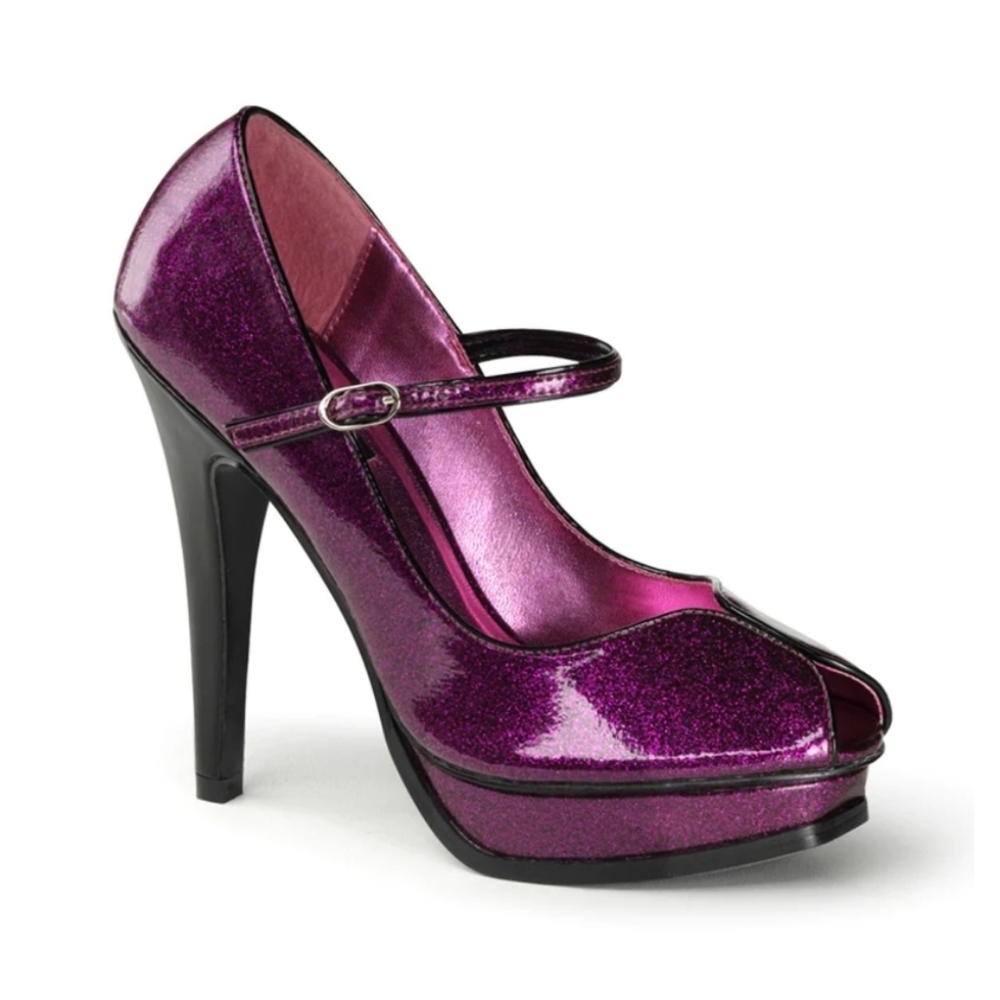 🌈NWOB Pin Up Couture Pleasure Pump in Fushia Patent Glitter/Black